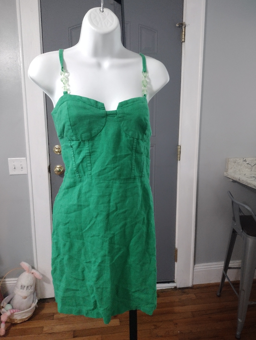 Zara Linen Blend Green Mini Corset Dress with Beaded Straps
